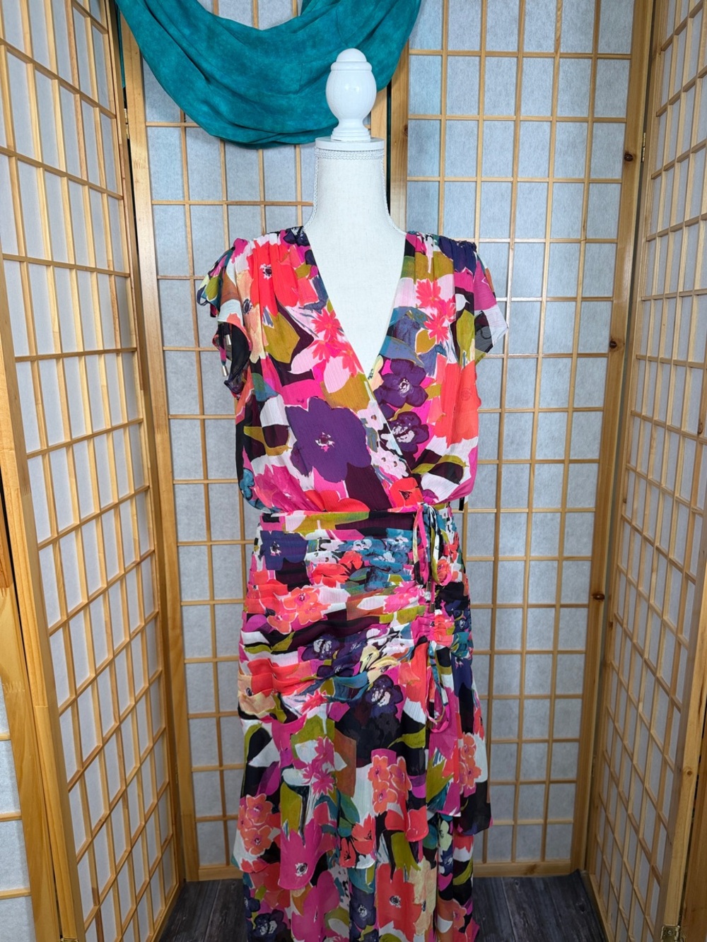 Tahari Multi-Color Floral Wrap Maxi Dress